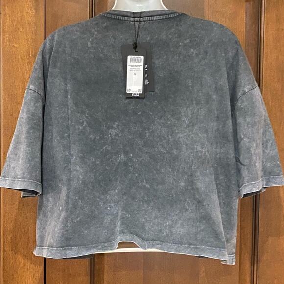 Vero Moda Womens XL Cropped Rocker Black Acid Washed Short Sleeve T-Shirt NWT - Picture 4 of 6
